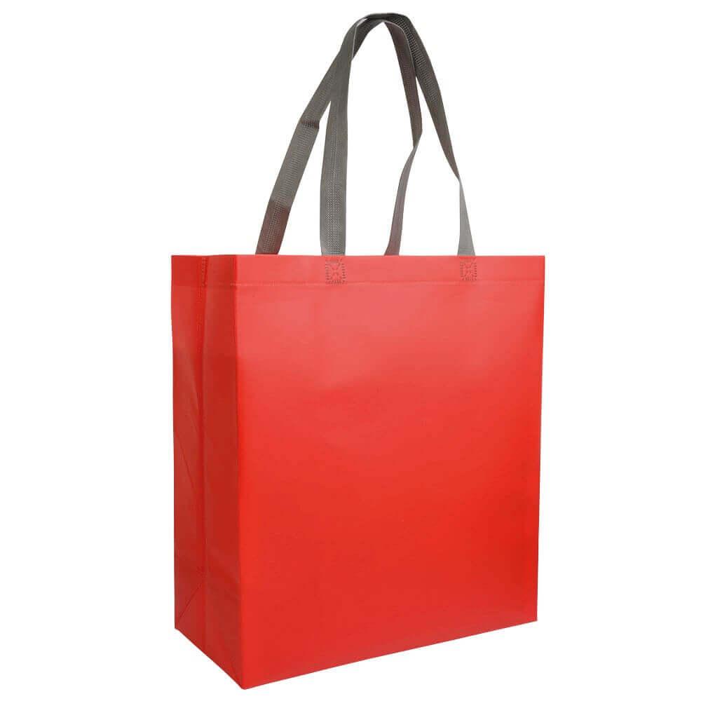 red color laminated non woven bag with long handles