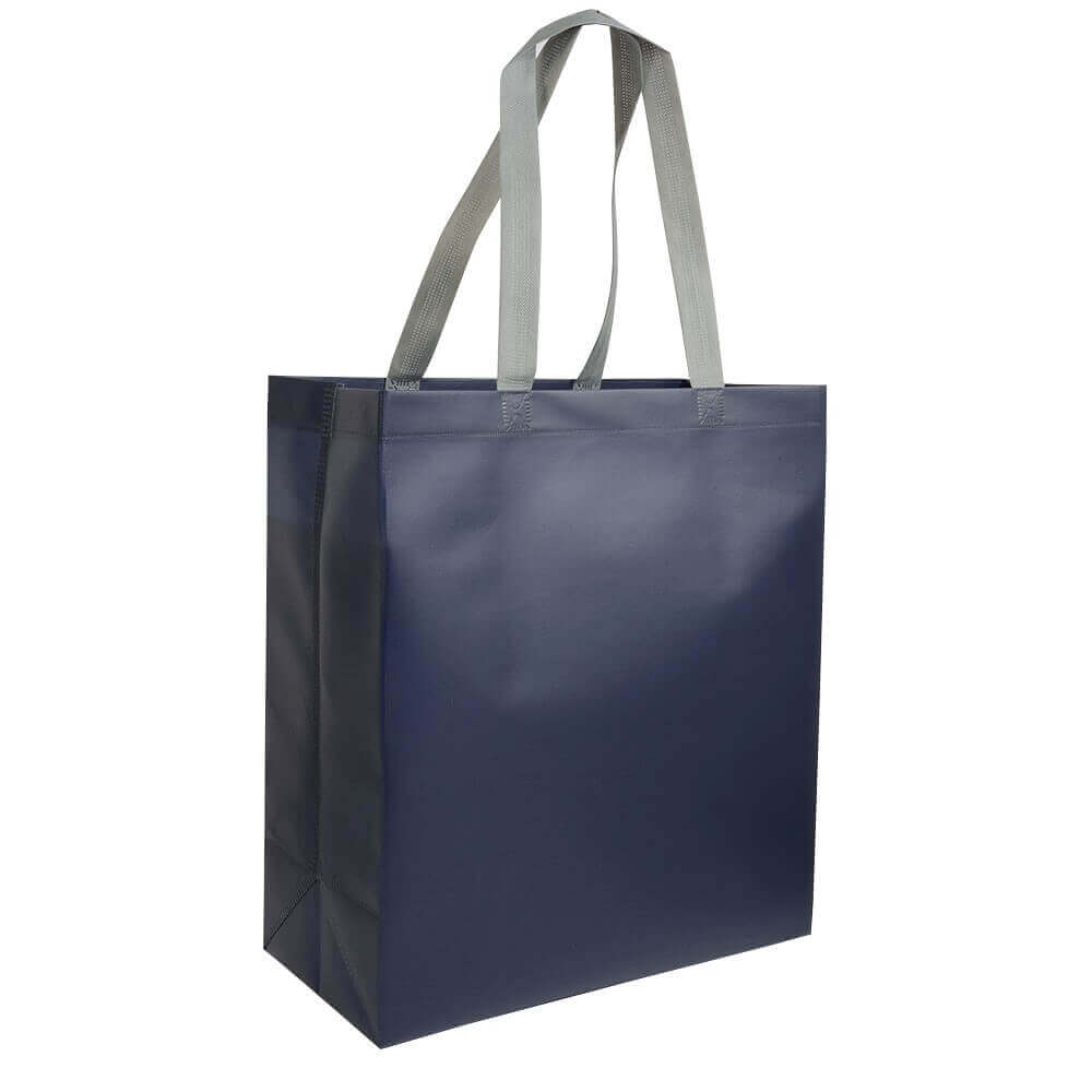 dark blue color laminated non woven bag with long handles