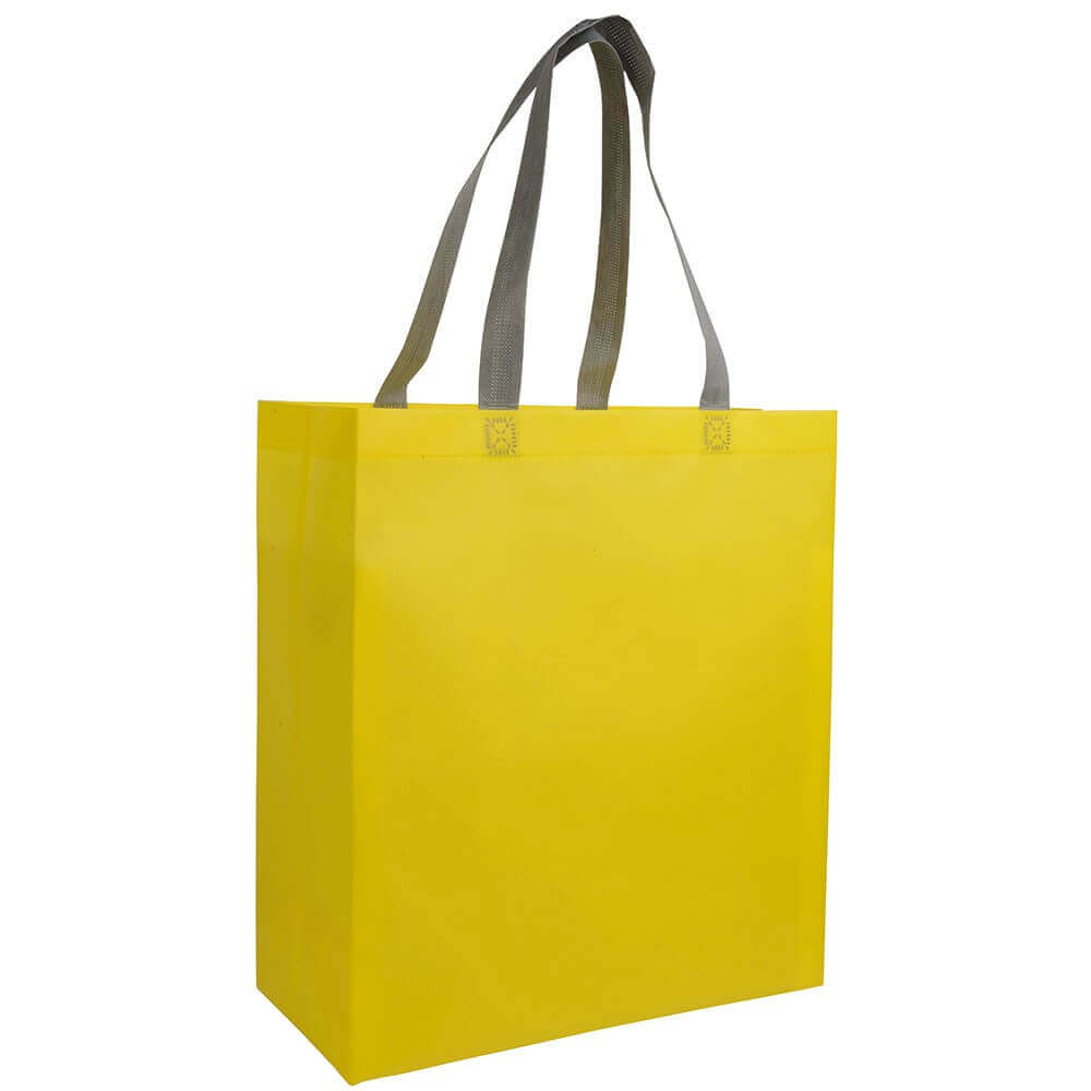 yellow color laminated non woven bag with long handles