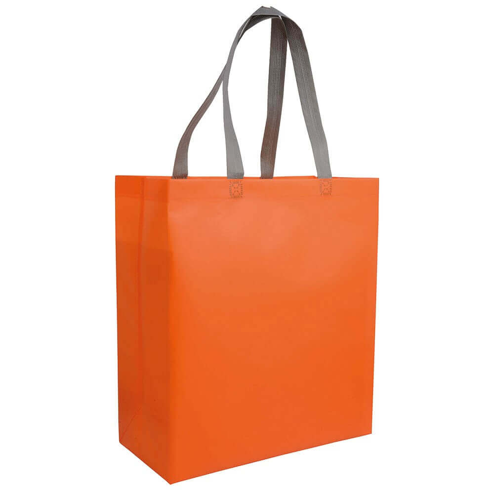 orange color laminated non woven bag with long handles