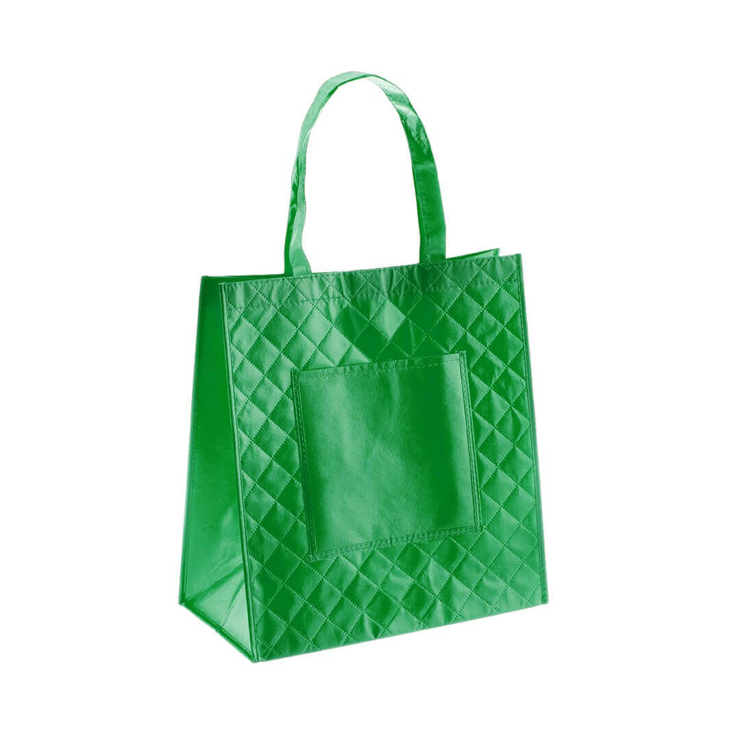 green color laminated non woven bag capitone texture