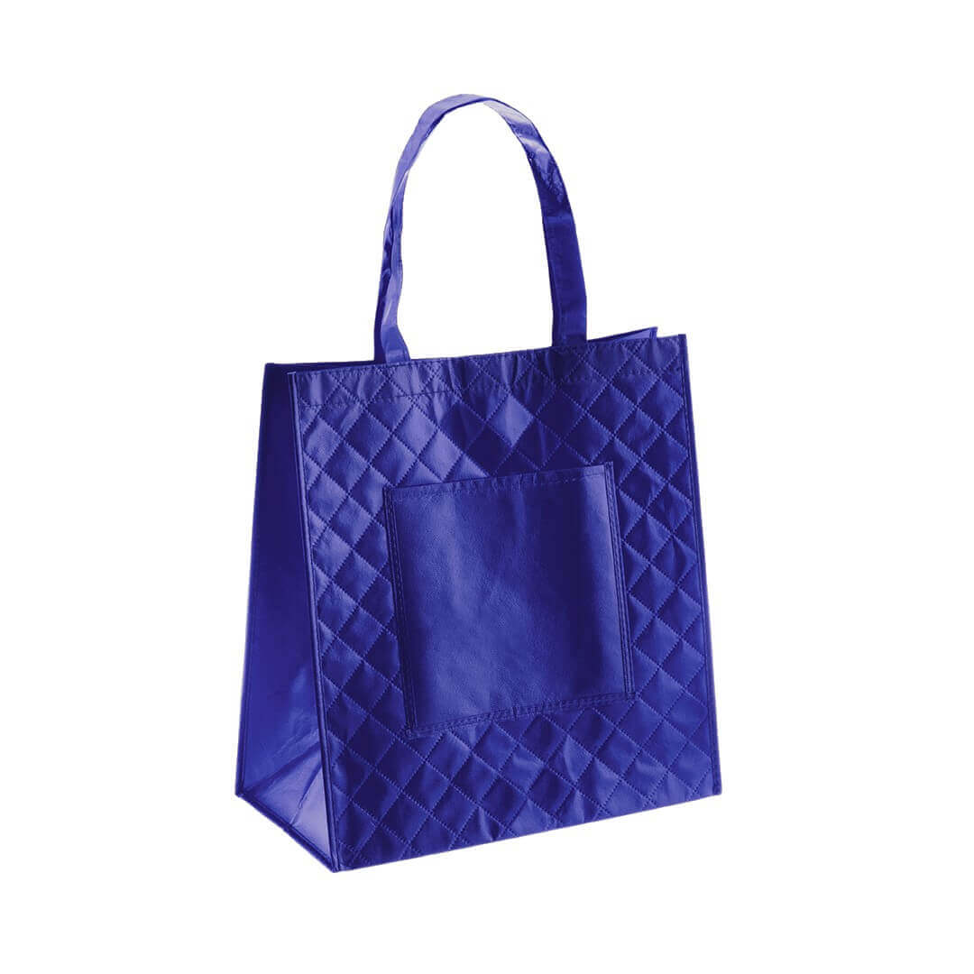 blue color laminated non woven bag capitone texture