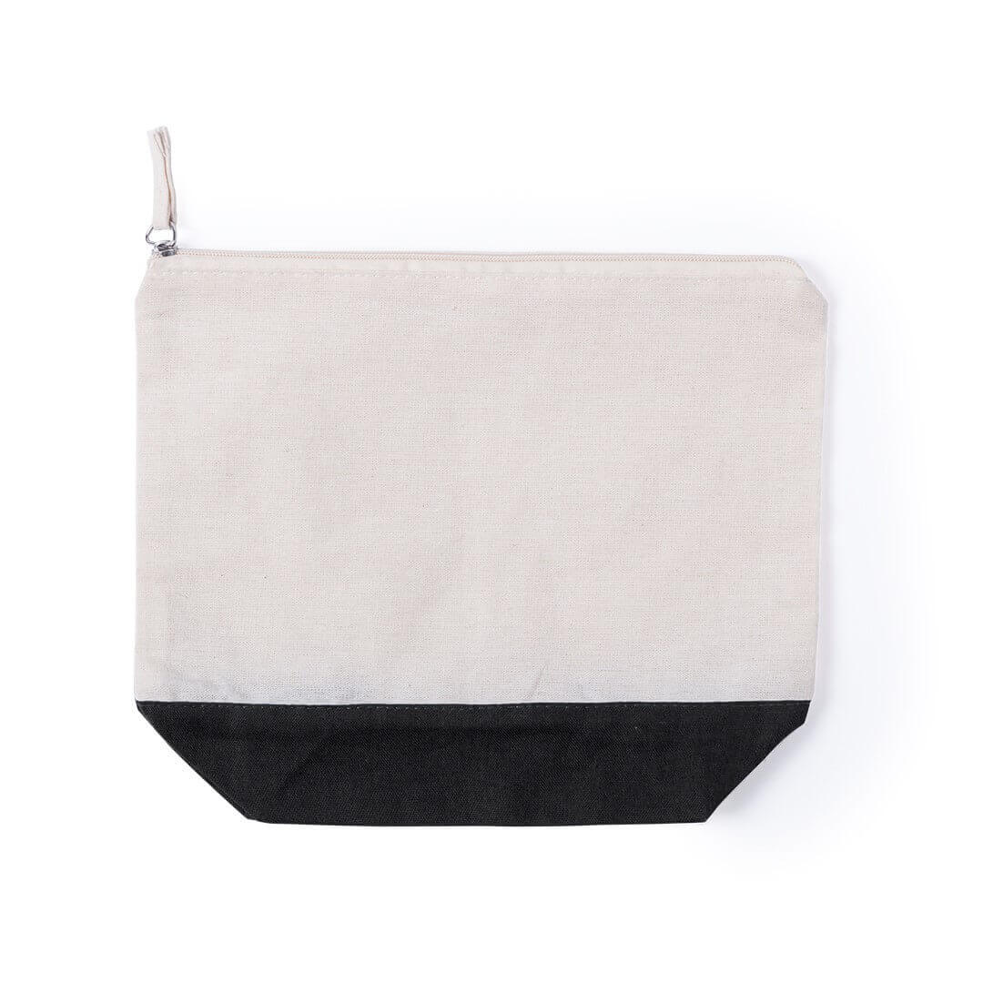 cotton beauty bag in natural color with black color bottom and zipper
