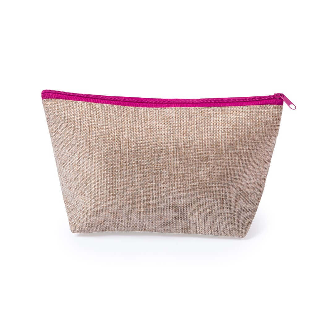 natural color beauty bag made from polyester with fucsia zipper