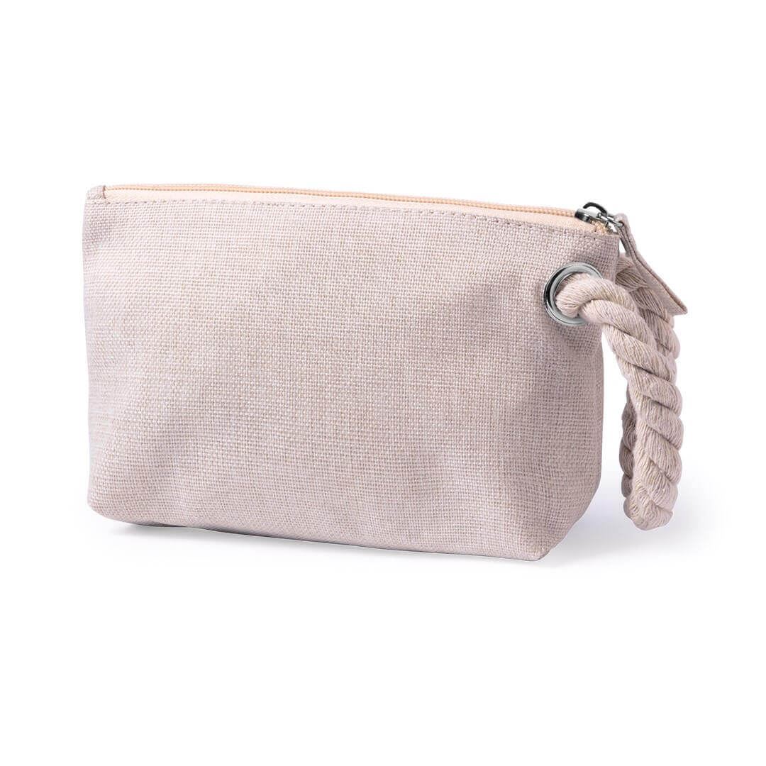 natural color beauty bag made from polyester with zipper and handle from rope