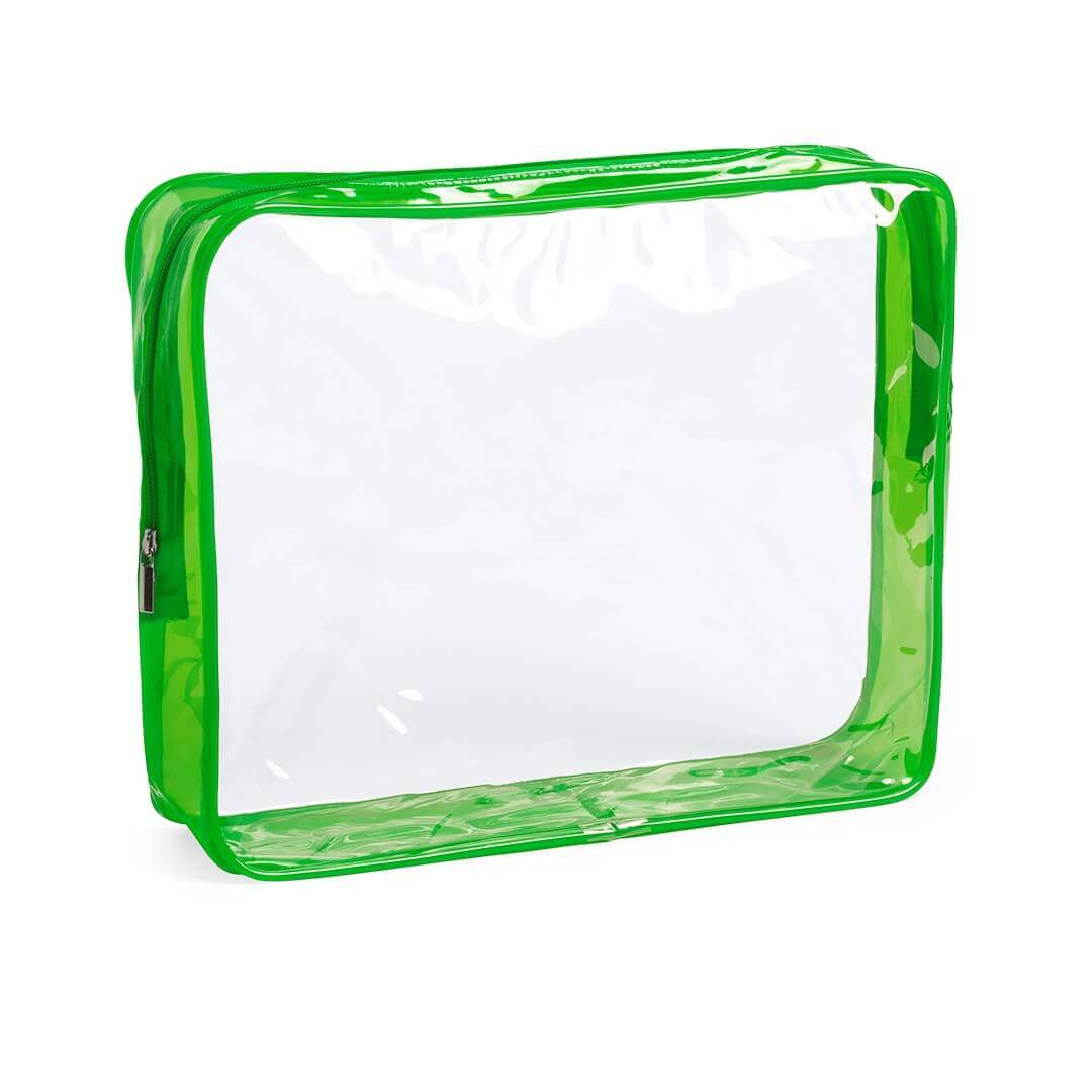 transparent beauty bag with green gusset