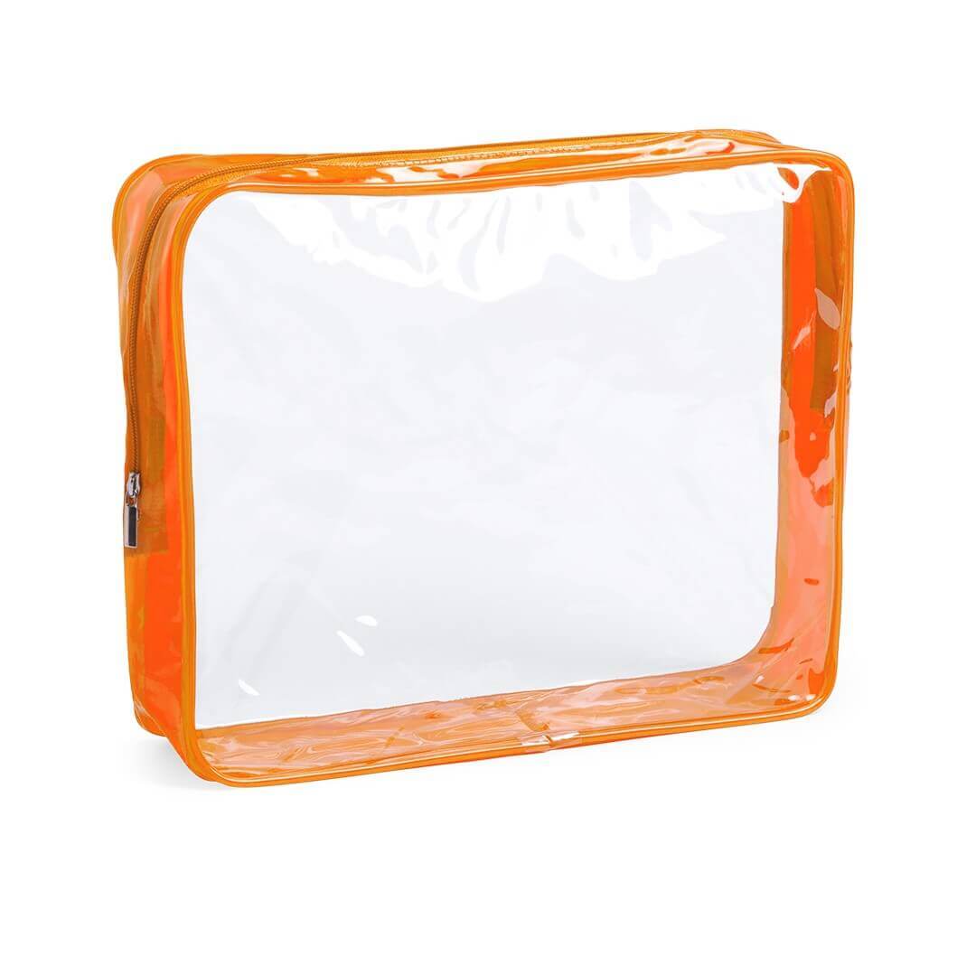 transparent beauty bag with orange gusset