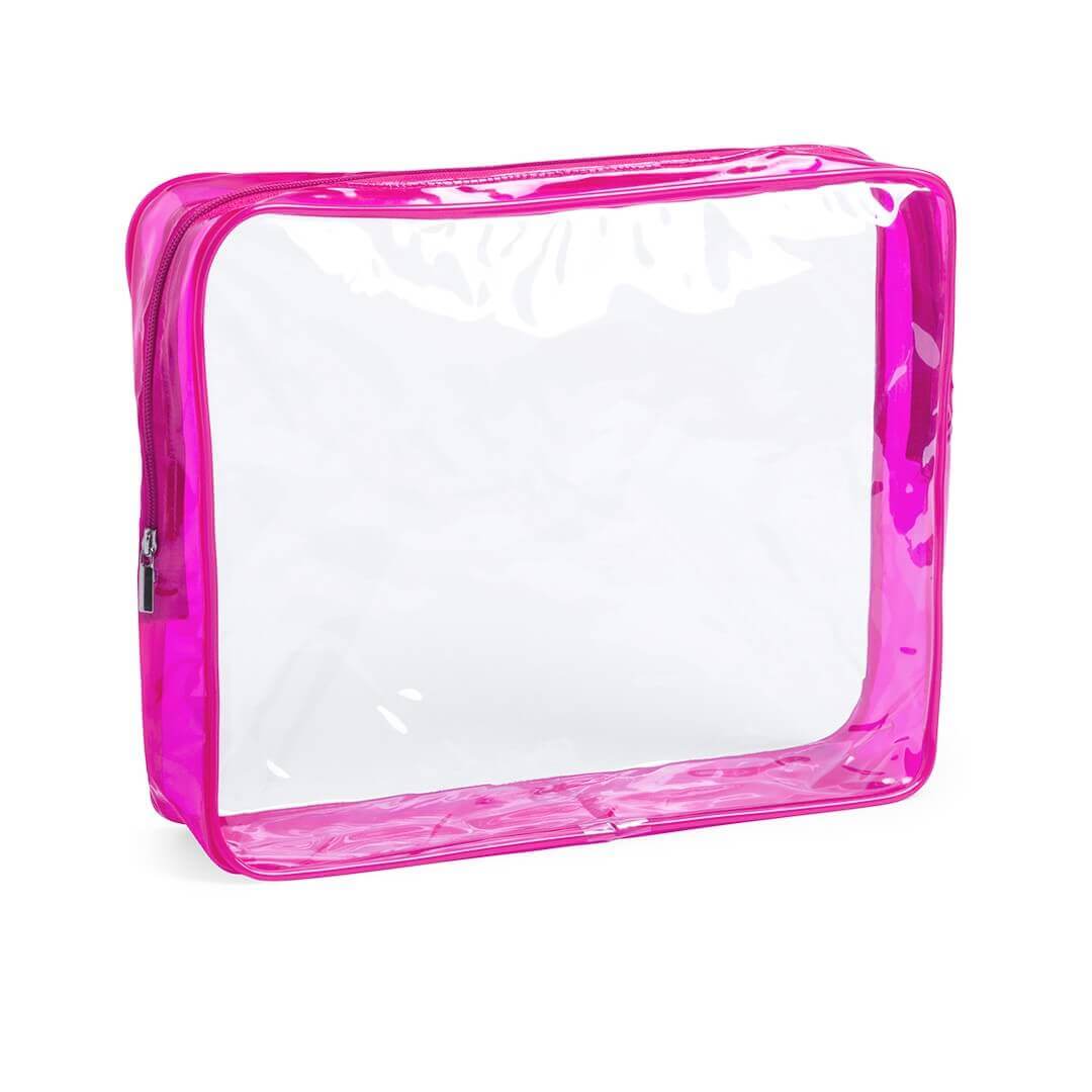 transparent beauty bag with fucsia gusset