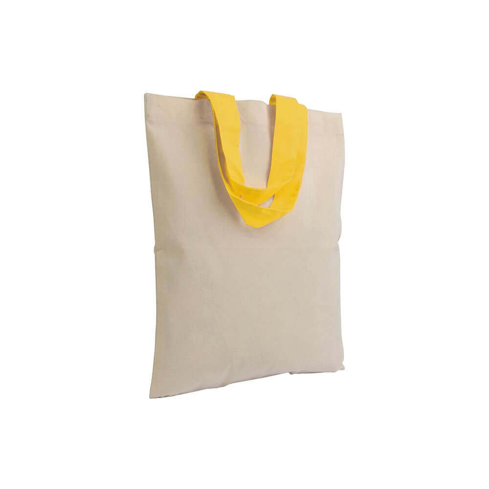 yellow color cotton bag with short handles