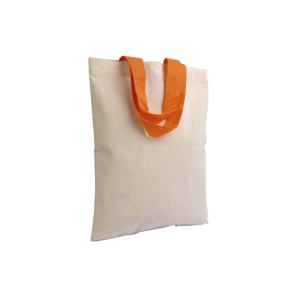 orange color cotton bag with short handles