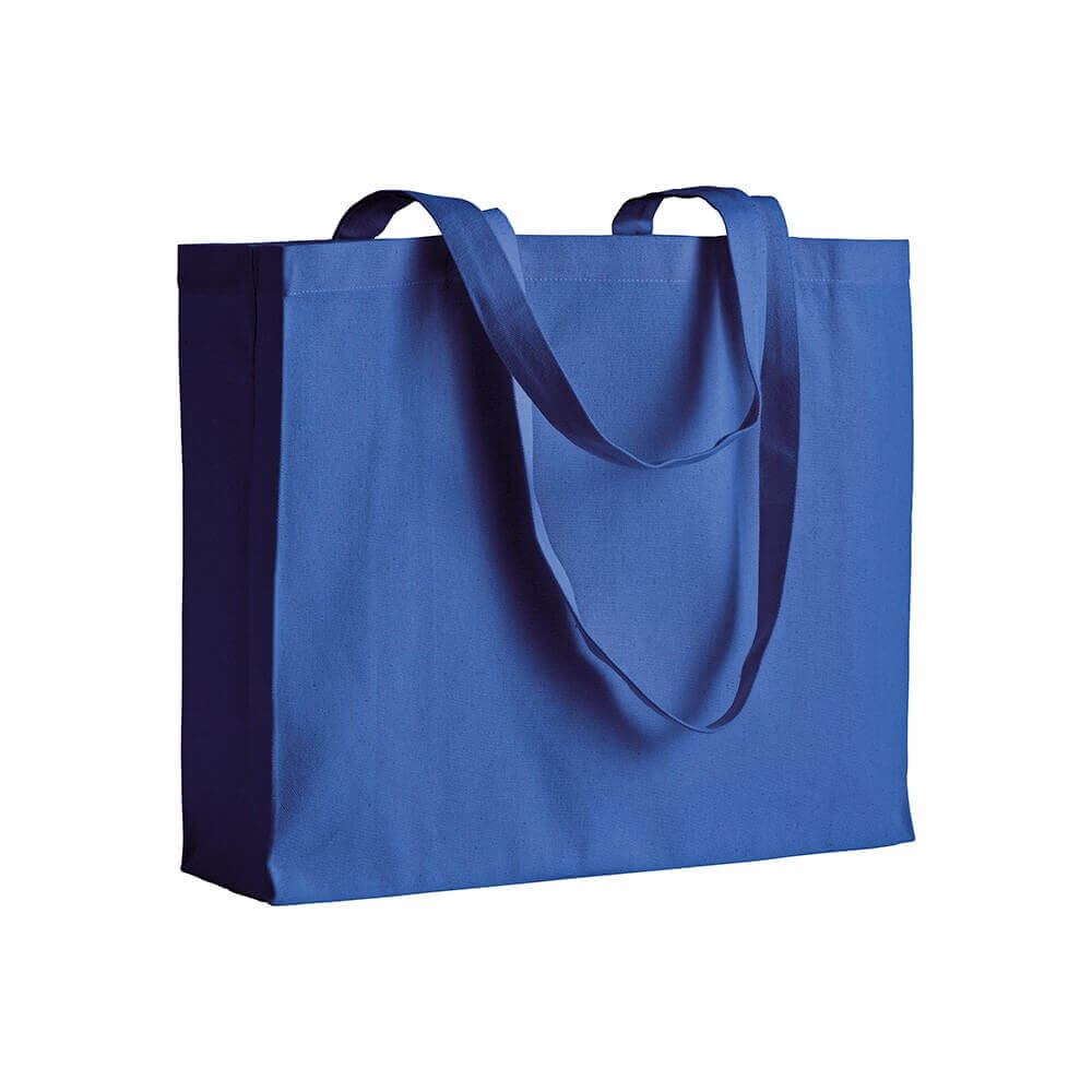 blue color cotton bag with long handles