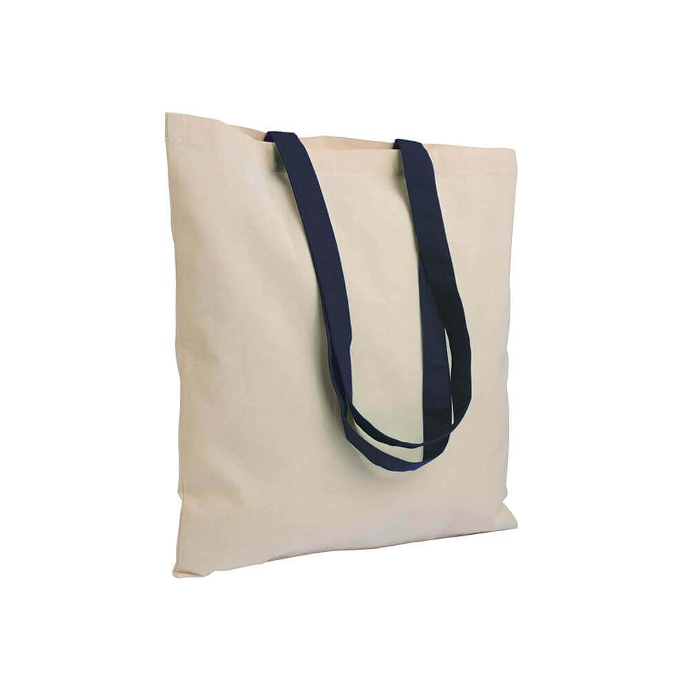 dark blue color cotton bag with long handles