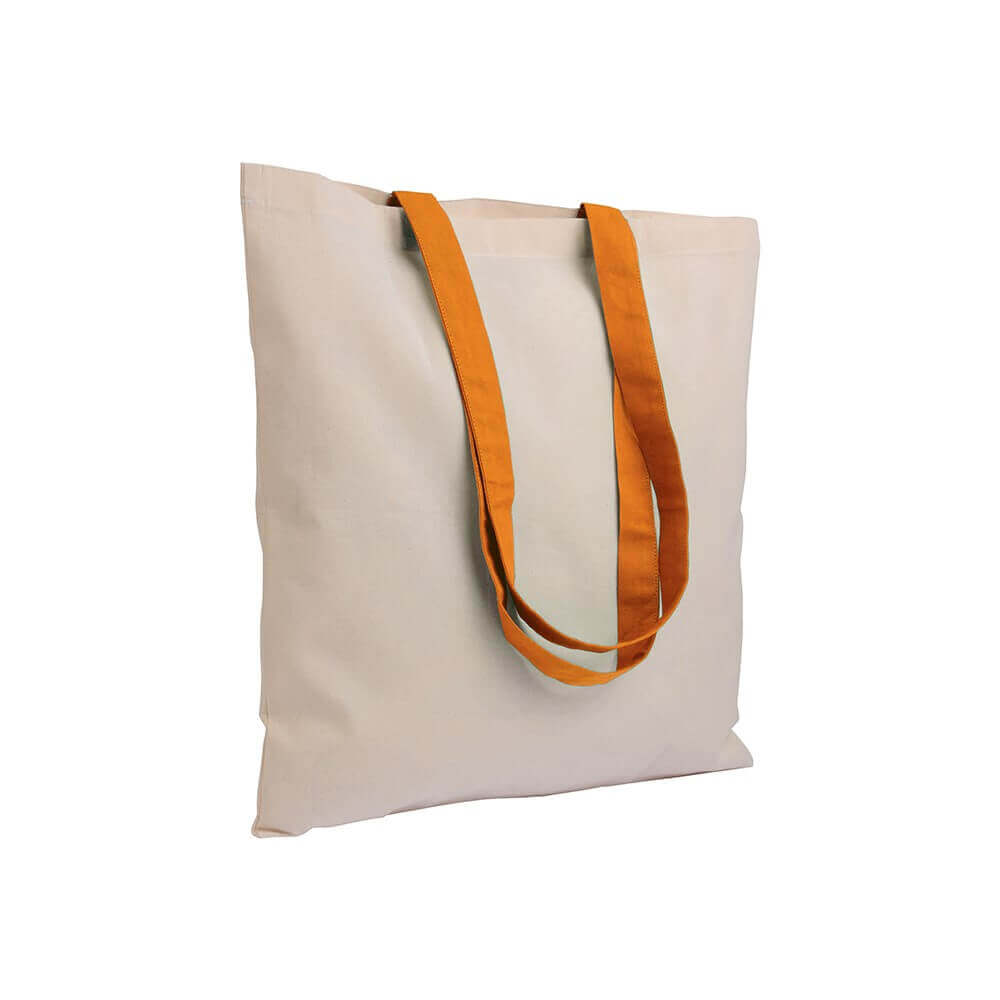 orange color cotton bag with long handles