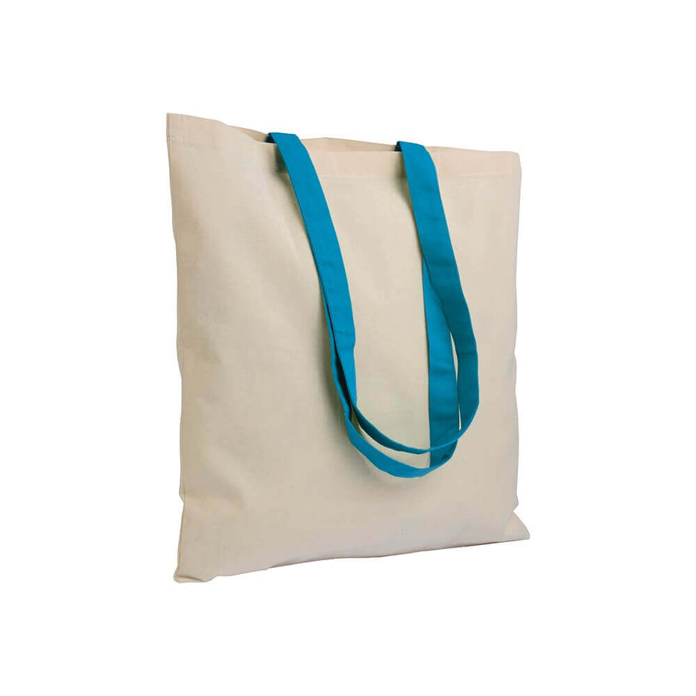light blue clor cotton bag with long handles