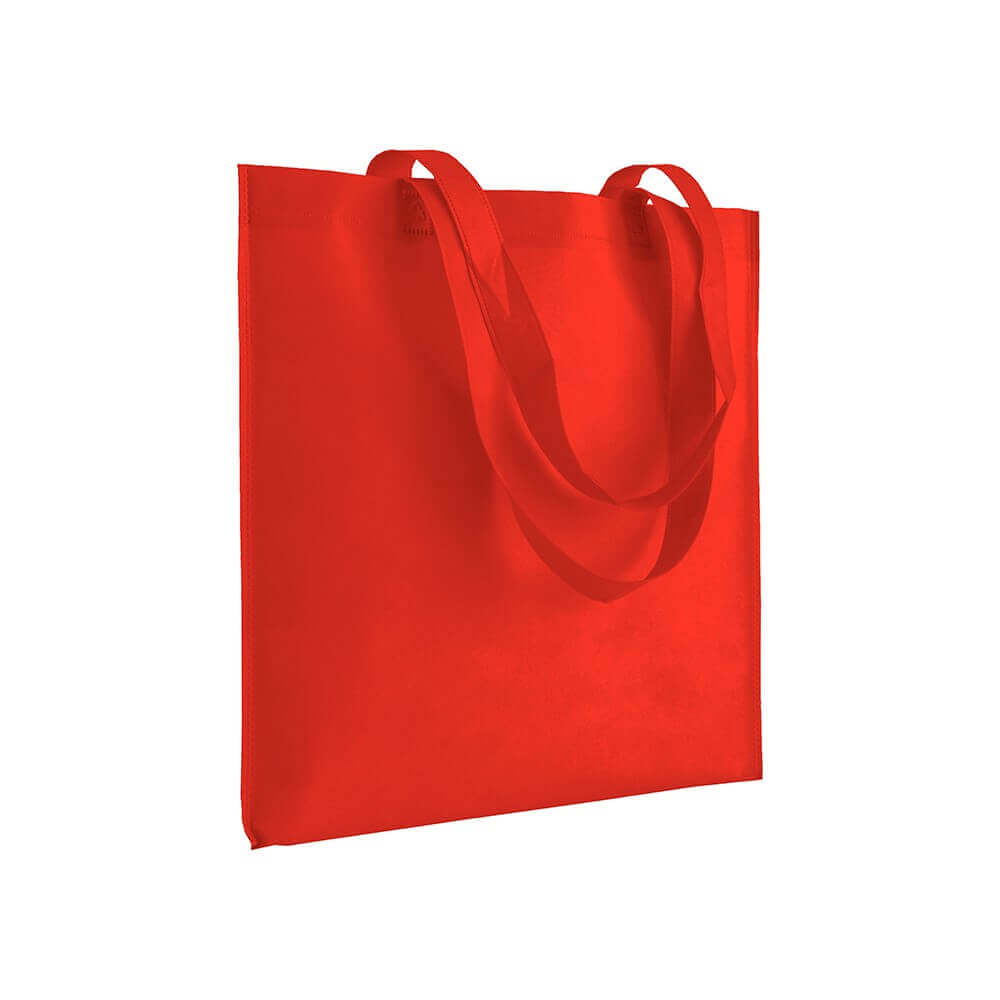red color non woven bag with long handles
