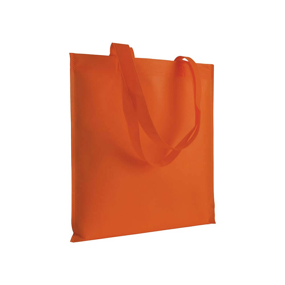 orange color non woven bag with long handles