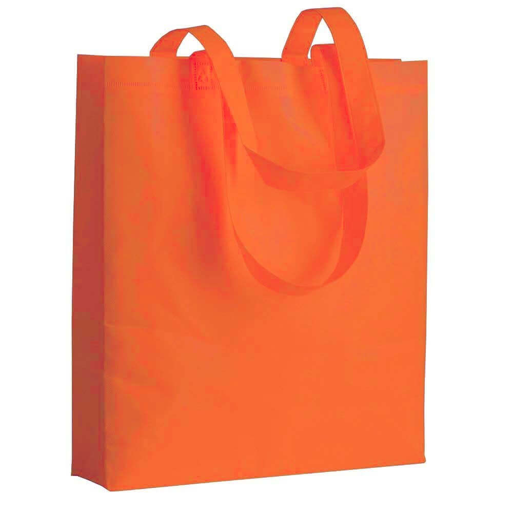 orange color non woven bag with long handles