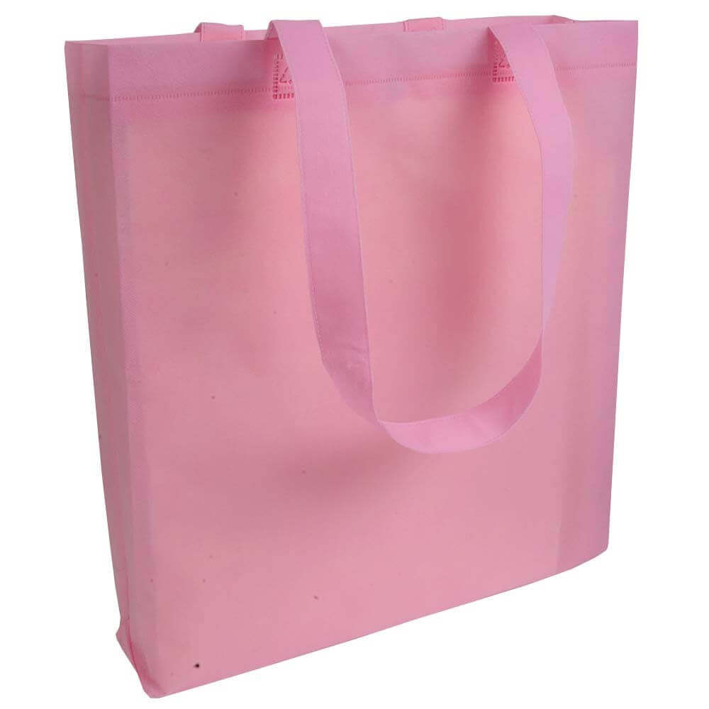 pink color non woven bag with long handles