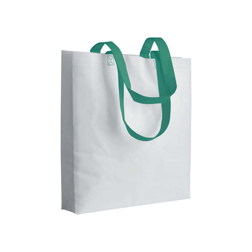 green color non woven bag with long handles