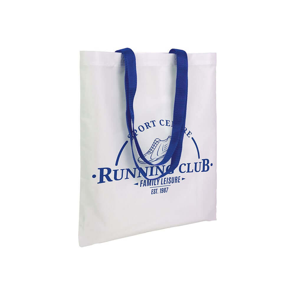 white color polyester bag with long blur handles