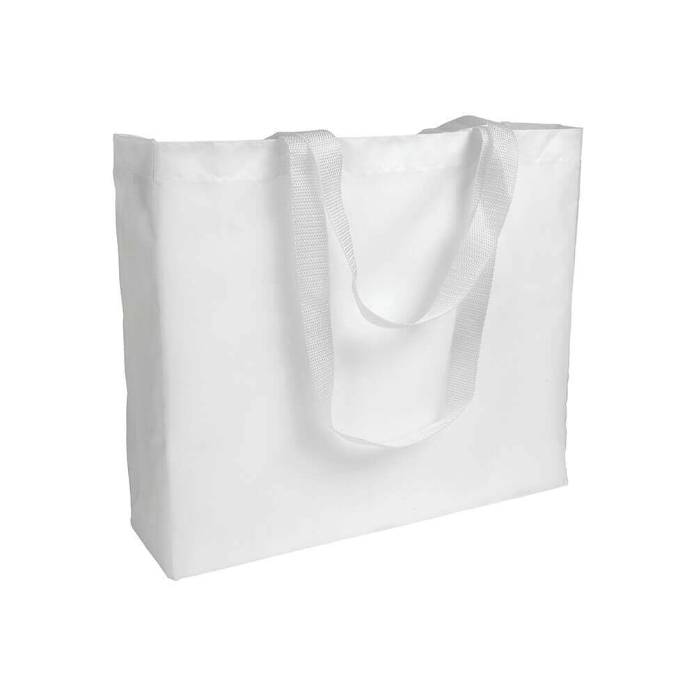 λευκη υφασματινη τσαντα από polyester με μακρια χερουλια