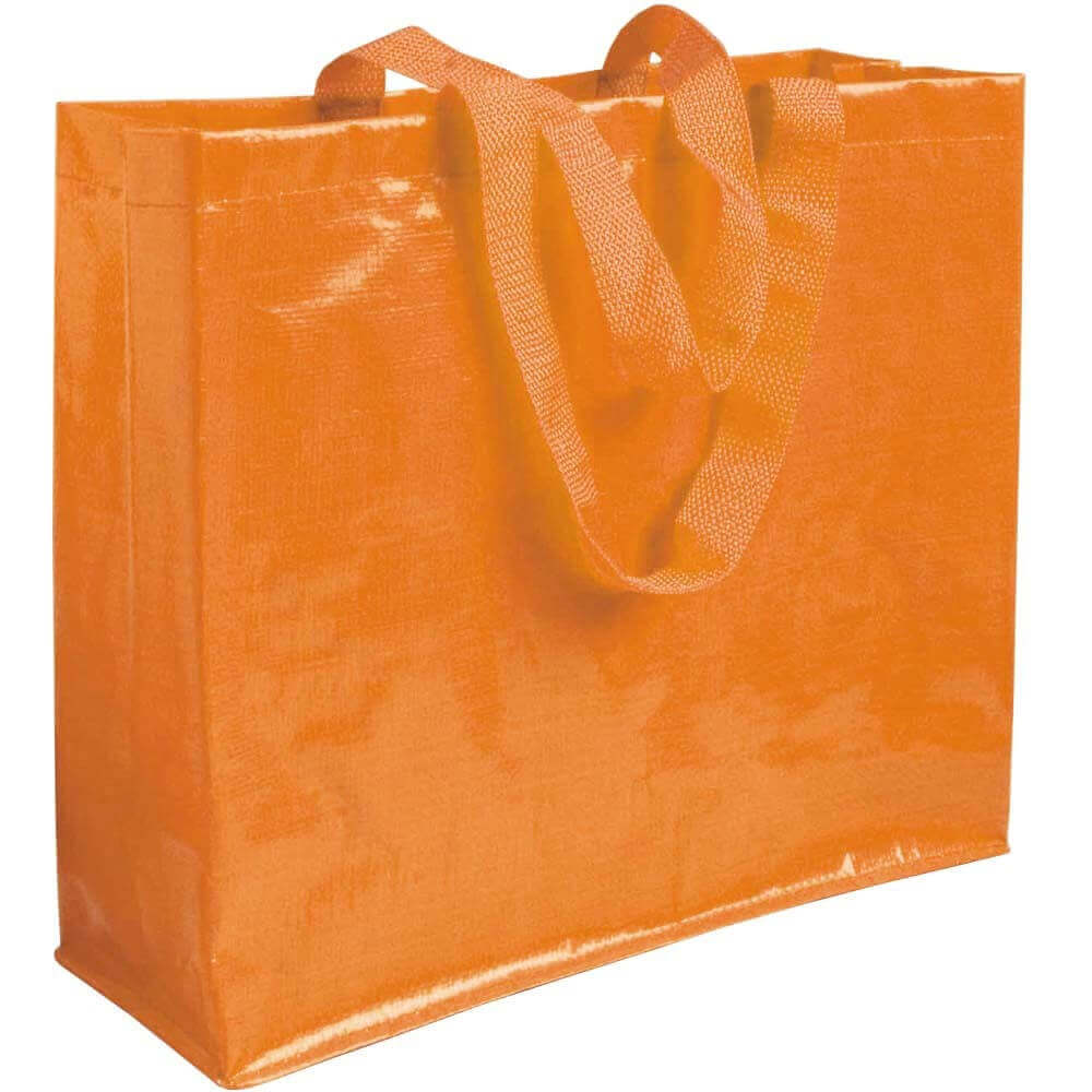 orange color pp woven bag with short handles