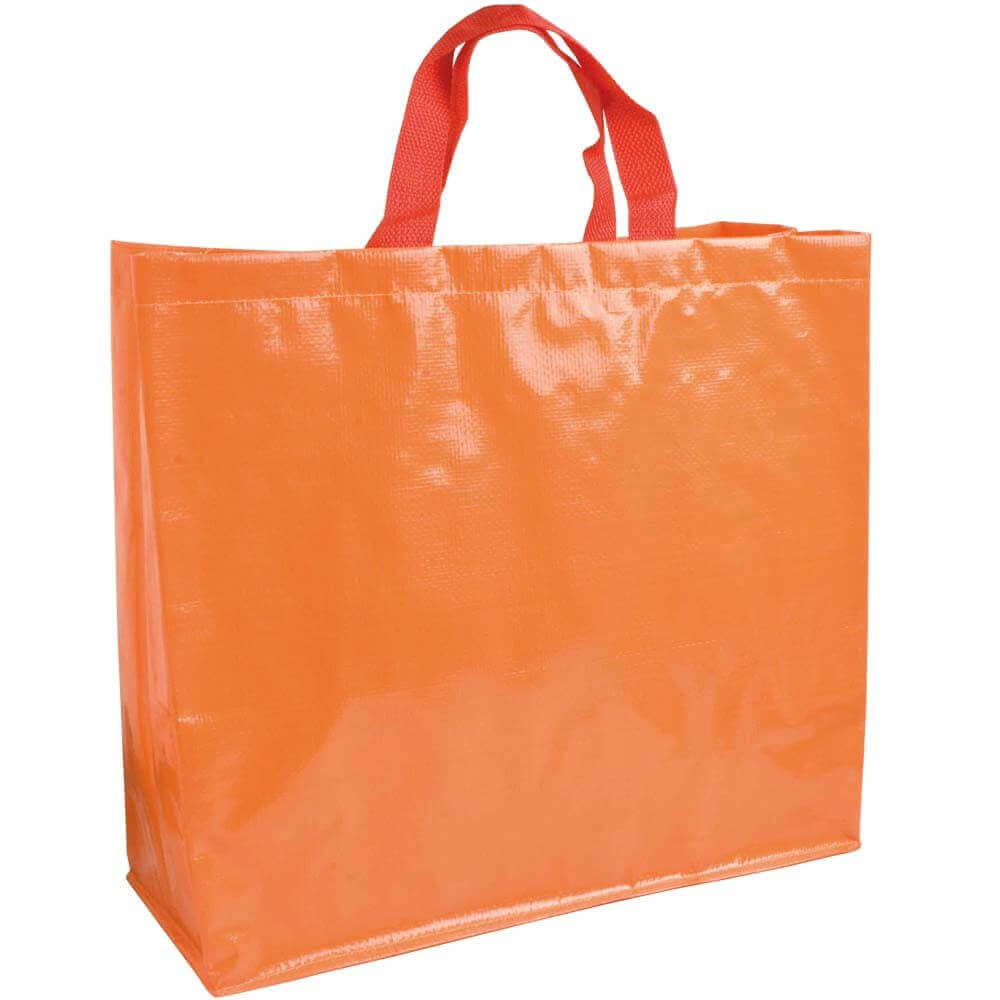 orange color pp woven bag with short handles